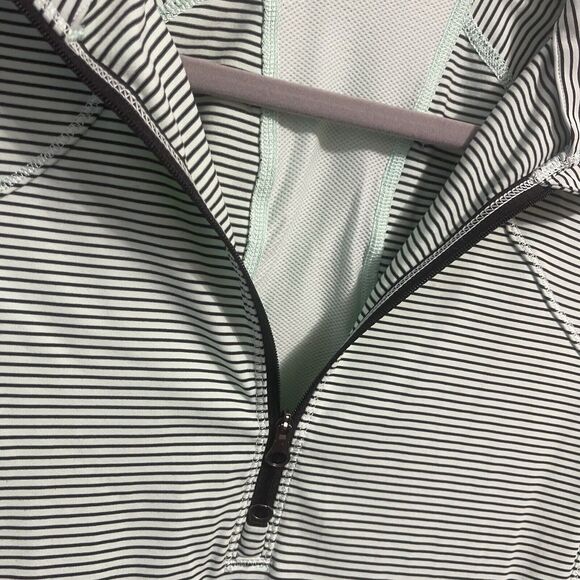 Lululemon Mint Green & Black Striped Quarter Zip Pullover Long Sleeve Top - Picture 4 of 10